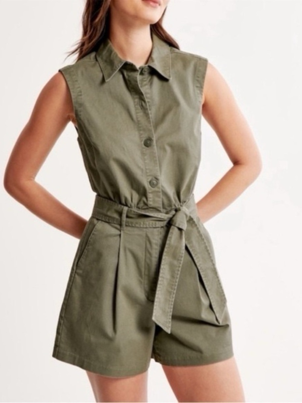 Abercrombie & Fitch Olive Green Belted Utility Romper Size Small